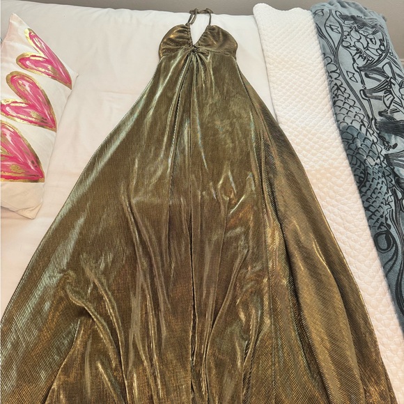 Show Me Your MuMu Shimmering Gold Halter Dress (Paros Maxi dress) - Picture 4 of 6